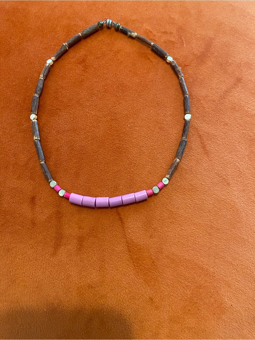 Pink Bead & Wood Accent Necklace - Women Jewelry